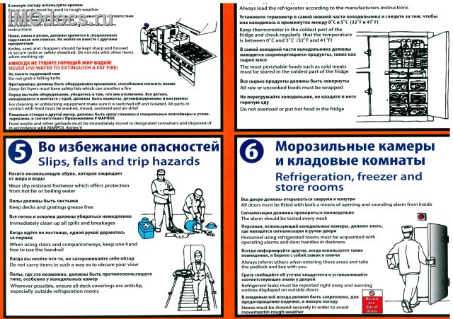 Комплект плакатов в соответствии с требованиями КТМС-2006 (Правило и стандарт 3.2) и ВОЗ в отношении гигиены и санитарии на судах 